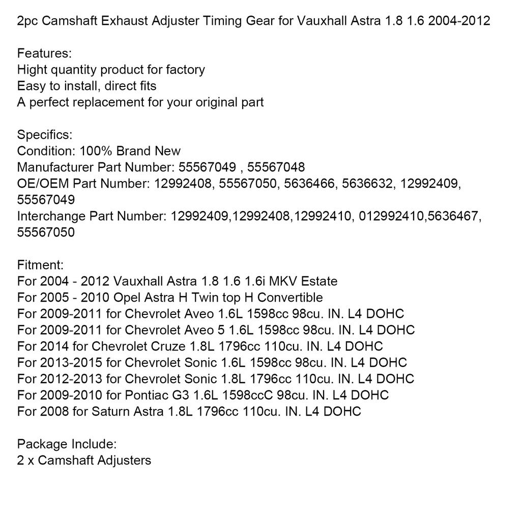 2 шт. Регуляторы впускного и выпускного распредвалов для Vauxhall Astra 1.8 1.6 2004-2012