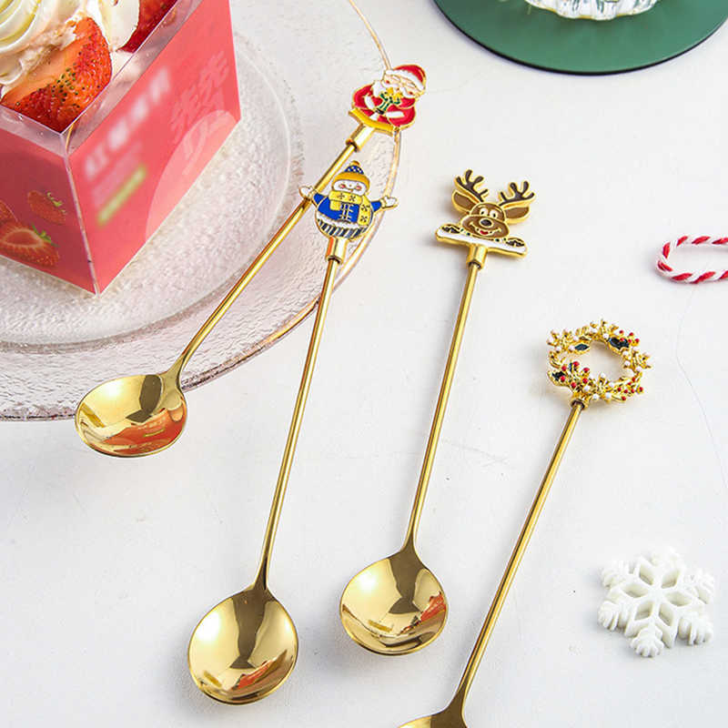 Christmas Coffee Spoons Forks Stainless Steel Spoon Tableware Coffee Tea Dessert Forks Kitchen Accessories Christmas Gifts