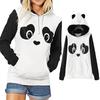 Women Panda Print Long Sleeve Heaps Collar Hoodies Hooded Pullover Sweatshirt