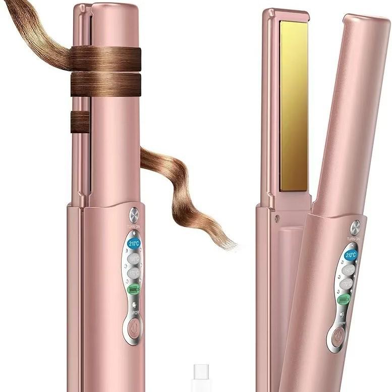 "2024 Титановый беспроводной выпрямитель и плойка для волос": Перезаряжаемый от USB, Портативный, Двойного назначения."