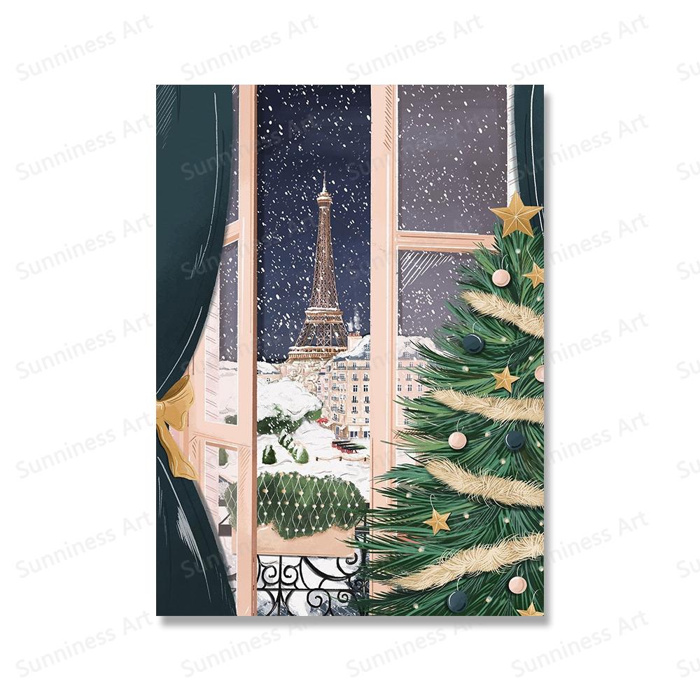 Рождественский подарок, путешествие, Лондон, Париж, Прага, настенная живопись на холсте, праздничные постеры для коттеджа и принты для гостиной, домашний декор