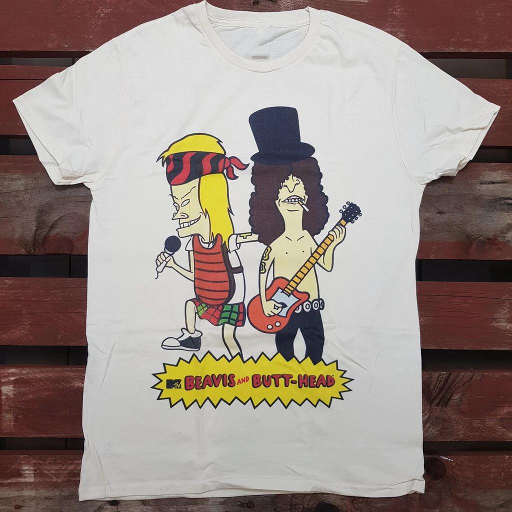 GNR Beavis ButtHead humor Slash graphic cotton unisex TShirt 2026 Summer New loose Y2k hiphop Unisex soft Short Sleeve Tshirt
