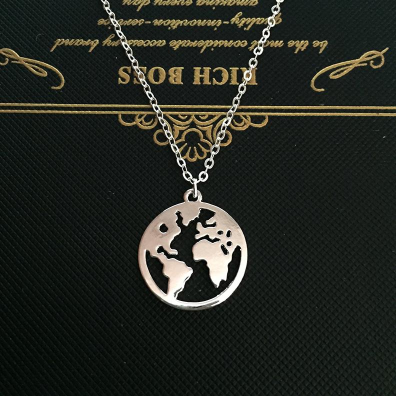 Ожерелье с картой мира в виде глобуса, подарочные подвески с выемками в виде Земли, персонализированное модное ожерелье, лучшие ювелирные изделия AVE