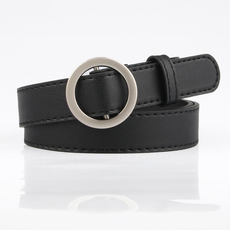 Ladies' Fashionable Pu Round Buckle, Hole-free, Simple Belt, Student Jeans Belt, Versatile Thin Waist Belt