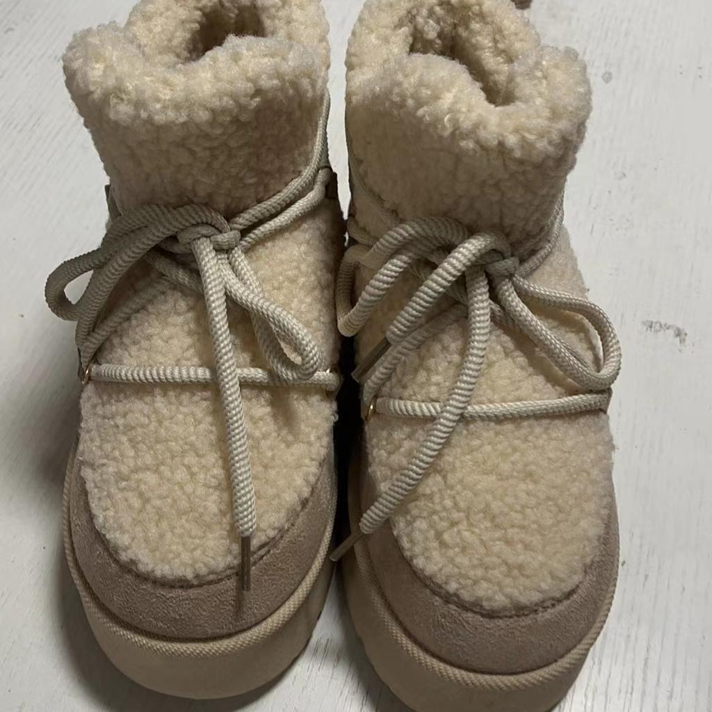 Women's Winter Warm Faux Suede Fleece Snow Boots Non-Slip Chunky Platform Faux Fur Lined Ankle Booties Shoes for Women Fuzzy Walking Short Boots