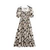 Vintage Floral Dress With Pleated Skirt And Cross Tie For Elegant Summer Workwear