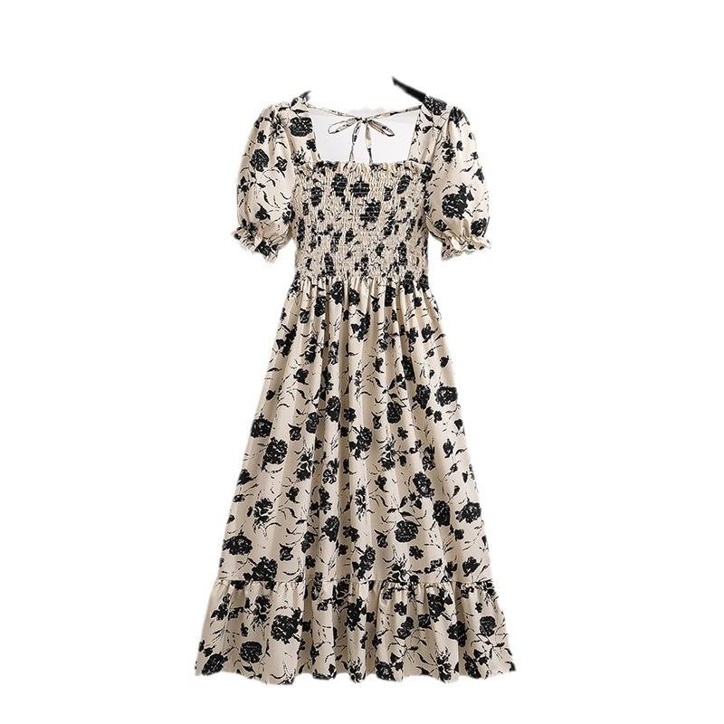 Vintage Floral Dress With Pleated Skirt And Cross Tie For Elegant Summer Workwear