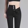 Buttoned High Waist Women's Slim Black Skinny Jeans