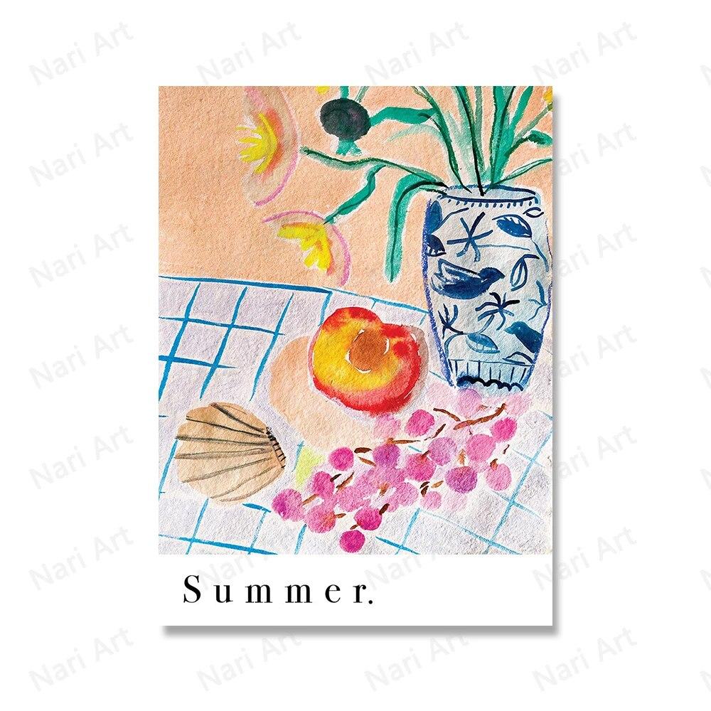 Ретро Еда Кухня Принты Завтрак Кофе Бариста Горшок Фрукты Персик Плакаты Настенная Картина на Холсте Декор Столовой Картина Без Рамки