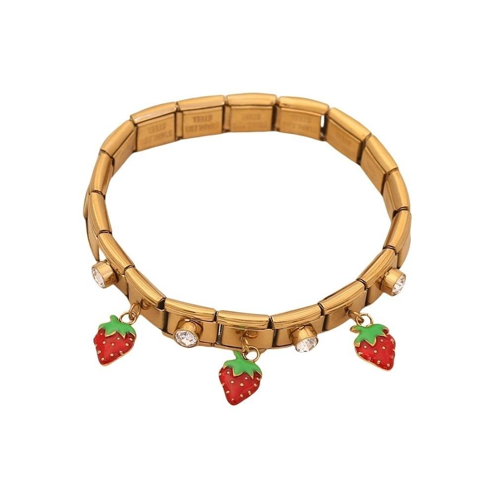 Watermelon Fruit Pendant Bangle Crystal Stainless Steel Bracelet Vacation