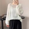 Hollow Long-sleeved Knit Sweater Women 2024 Summer Thin Breathable Loose Hoodie