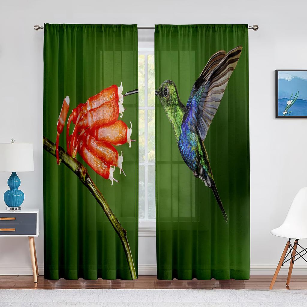 Весенние прозрачные занавески с колибри и цветами для гостиной, спальни, нарядные принадлежности для окон, шифоновые тюлевые шторы с принтом