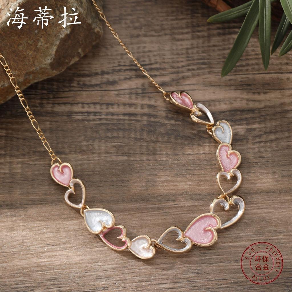 Новое цветное ожерелье-сердце, написанное масляными красками, простое и высококлассное женское ожерелье из сплава с любовью