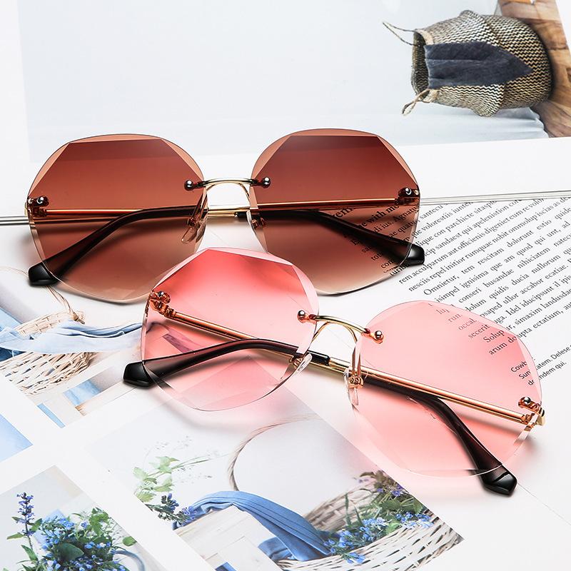 Модные женские новые солнцезащитные очки женские безрамные солнцезащитные очки с отделкой солнцезащитные очки с отделкой из полигональных линз женские очки