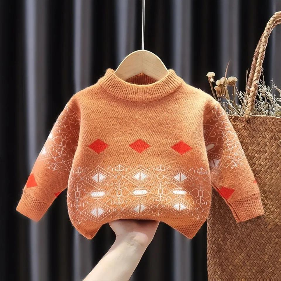 Boys and Girls Sweaters Autumn and Winter Mink Velvet Thickened Baby Pullover Sweater Knit Sweater Knitwear