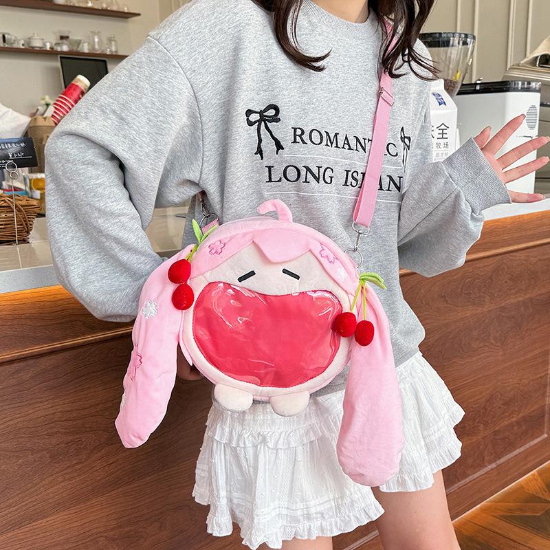Two-dimensional Bag Female 2025 New Trendy Student Girl Pain Bag Cute Cartoon Soft Doll Big Mouth Bag