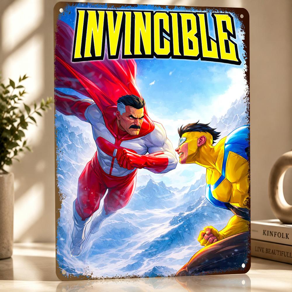 Invincible Vs OmniMan Confrontation D Texture Metal Poster Customized Wall Art Tin Sign Gift for Mancave Garage Accessories