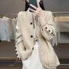Autumn Winter Loose Versatile Stand Up Collar Pure Cashmere Cardigan for Women's Outerwear Sweater Wool Knitted Jacket