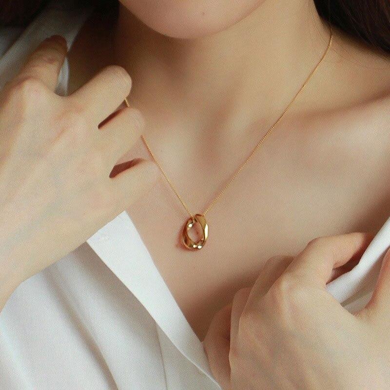 Ожерелье-колье из стерлингового серебра 925 пробы с геометрическим овальным кулоном, женское золотое французское модное простое колье-колье