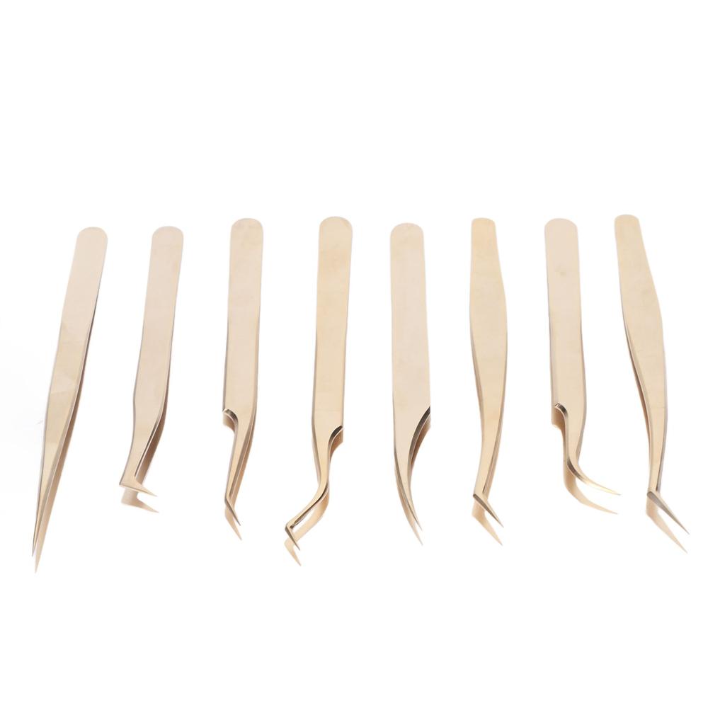 Набор из 8 пинцетов для наращивания ресниц из нержавеющей стали с прямыми изогнутыми кончиками для красоты ресниц