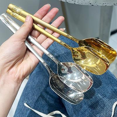 Ложка из нержавеющей стали, утолщенная длинная ручка, суповые ложки для кастрюль, совки, домашняя кухонная посуда, кухонная утварь