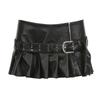 Dark Series Rivet Eyelet Belt Pleated Mini Skirt - Punk Style with Sexy Slit