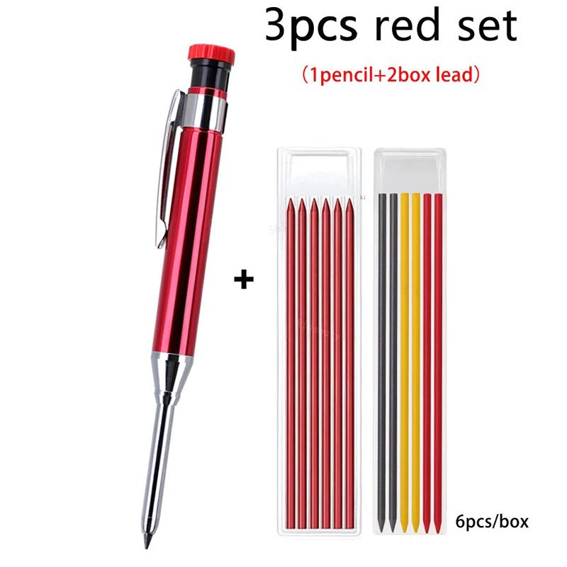 Long Head Nib Deep Hole Woodworking Metal Solid Carpenter Mechanical Pencil Set with Sharpener Construction Marking Scriber Tool
