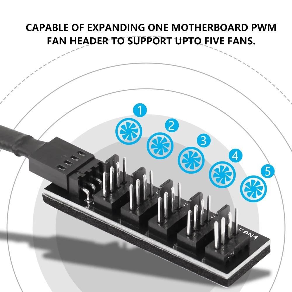 1 to 5 Way PWM Fan Hub 4Pin High‑Performance CPU Chassis Cooling Fan Extension Power Splitter Adapter For Desktop PC Computer