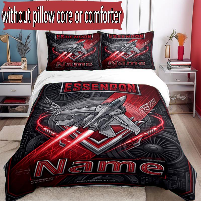 3pcs Duvet Cover Set (1*Duvet Cover + 2*Pillowcase, Without Core), Custom Name Essendon Football Pattern Bedding Set, Home Bedroom Decor Gift