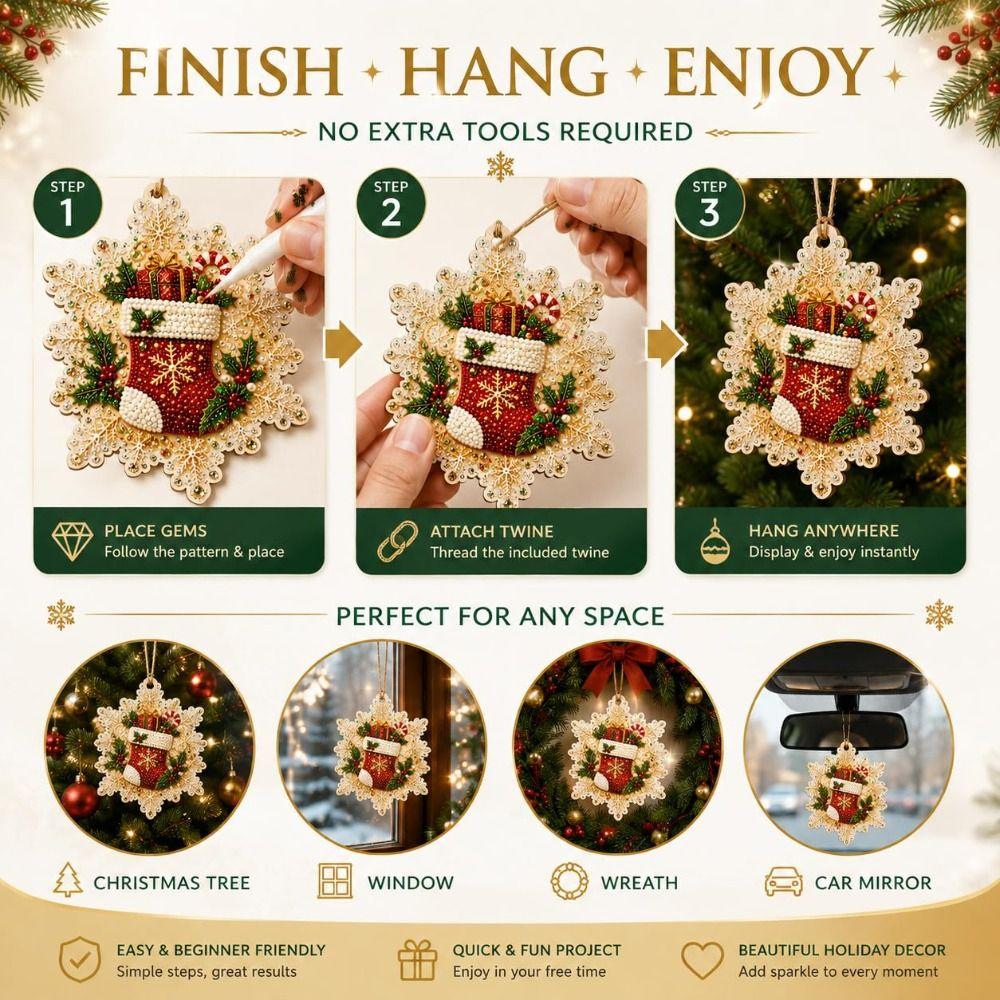 Special-Shaped Gems DIY Diamond Art Kit Wooden Hanging Holiday Ornament Party Decor