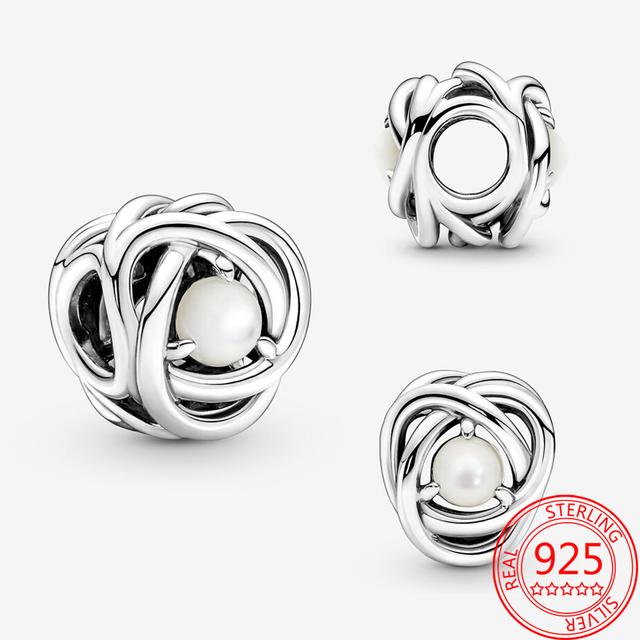 Новый S925 стерлингового серебра шарм подходит модный браслет мартовский камень рождения ажурный вечность круг шарм DIY День памяти ювелирные изделия подарок