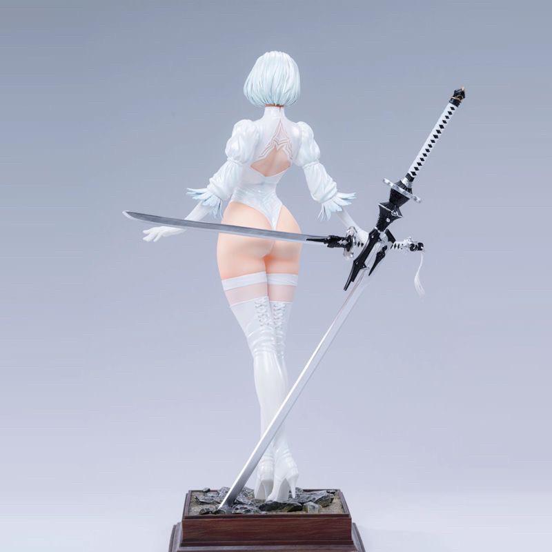 NieR Automata 2B Аниме Девушка GK Фигурка Двойная Голова Скульптура Высокий Разрез Боевой Костюм Коллекционная Статуя Настольное Украшение