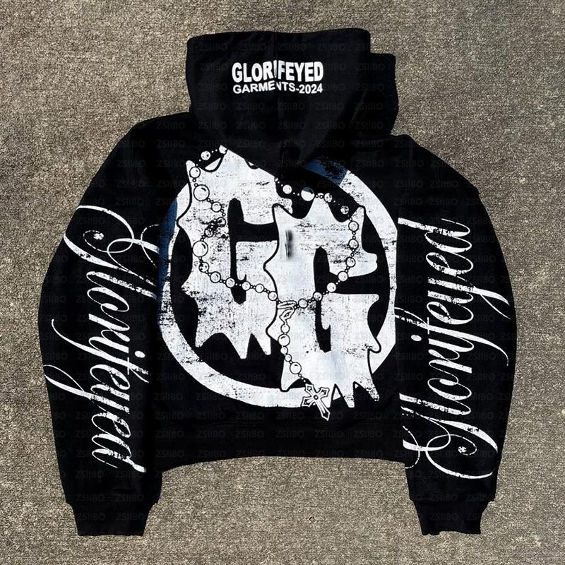 Худи в стиле Y2K с принтом молнии и буквенным узором, осеннее, с длинным рукавом, ретро, уличное