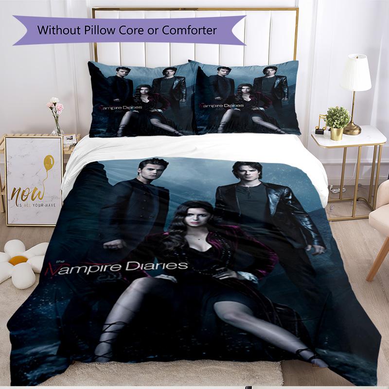 3pcs Duvet Cover Set (1*Duvet Cover + 2*Pillowcase, Without Core), The Vampire Diaries Print Soft All‑Season Bedding Set, Home Bedroom Decor Gift