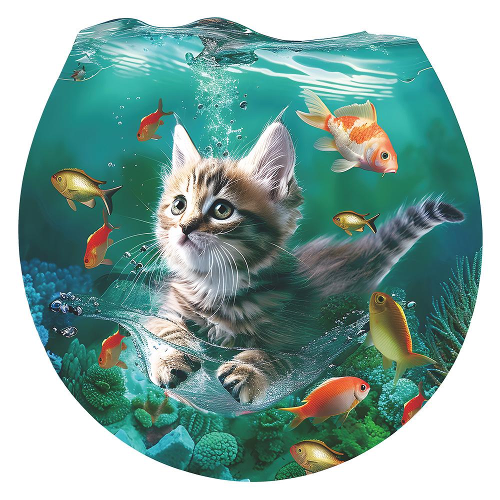 Мультфильм Подводный мир Кошка Туалет Наклейки Ванная Комната Украшения Дома Наклейки На Стены