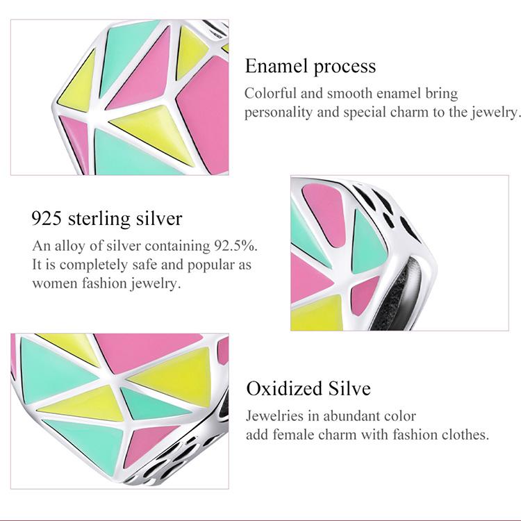 BAMOER из стерлингового серебра 925 пробы, красочные геометрические узоры, очаровательные бусины в форме сердца в форме сердца для оригинальных браслетов и ожерелья диаметром 3 мм