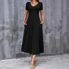 Новое летнее повседневное женское платье большого размера с V-образным вырезом, однотонное, с короткими рукавами