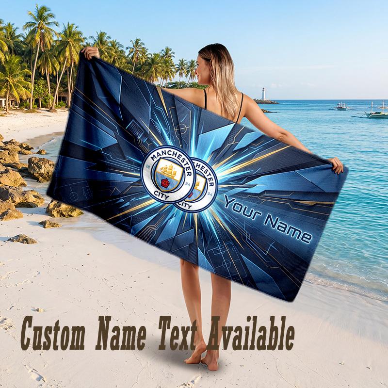 Manchester City Design Beach Towel Custom Text Large Towel for Beach Vacation