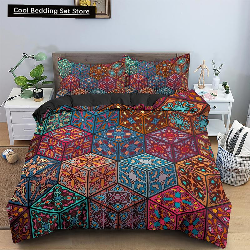 Комплект постельного белья Psychedelic Boho Luxury 2/3 шт. с наволочкой King Mandala пододеяльник Queen одеяло покрывало полиэстер пододеяльник