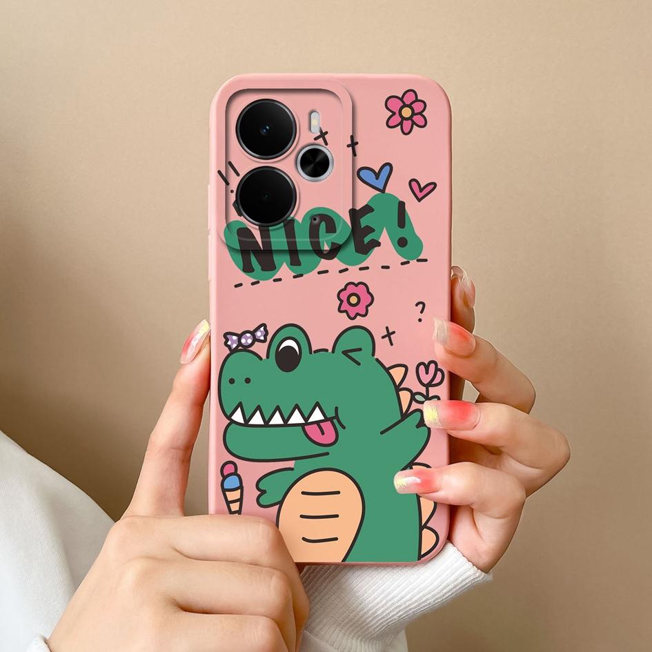 Cover Case For Oppo Realme 14T 14 14X Narzo 10 30 60 P3 C75x A5 Pro Cute Cartoon Dinosaur Pattern Liquid Silicone Anti Fingerprint Shell For Oppo Capa
