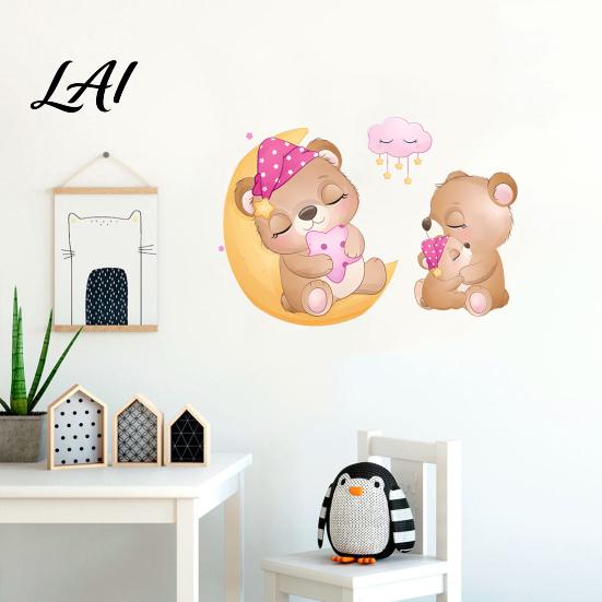 Cartoon Animal Wall Stickers for Kids Room Cute Bear Room PVC Waterproof Bedroom Decals Removable Art Mural Nursery Living Decor Decals