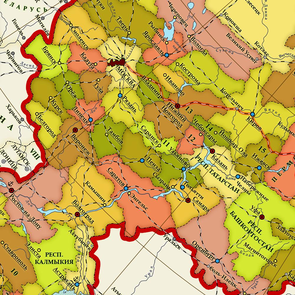 Russian Map Background-Russia Map-Administrative Map Wall Art Posters,Tourism/Educational Tool,Decorative Hanging Picture