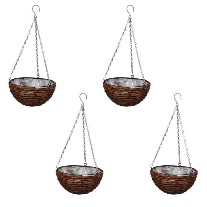 Panier suspendu - Lot de 4 rond - 25 x 13 cm - Fond plastique anti-fuite - Chaîne et cadre métal