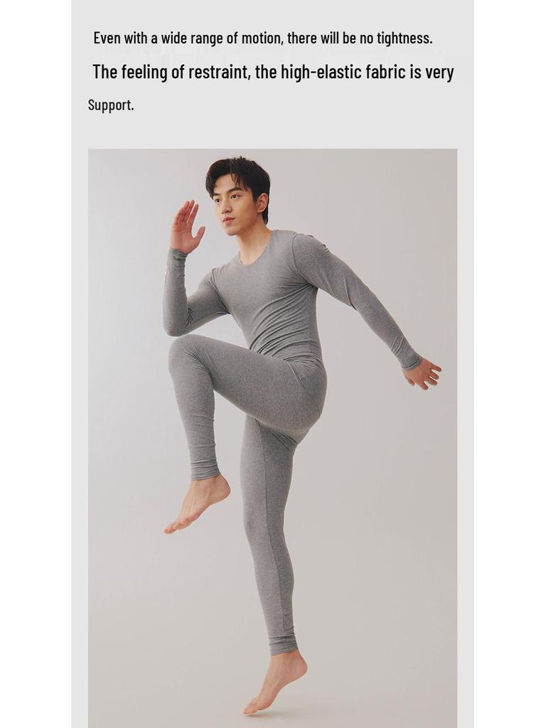 Мужской комплект тонкого теплого хлопкового термобелья облегающего кроя на осень 2025 года - детский хлопок класса А с начесом