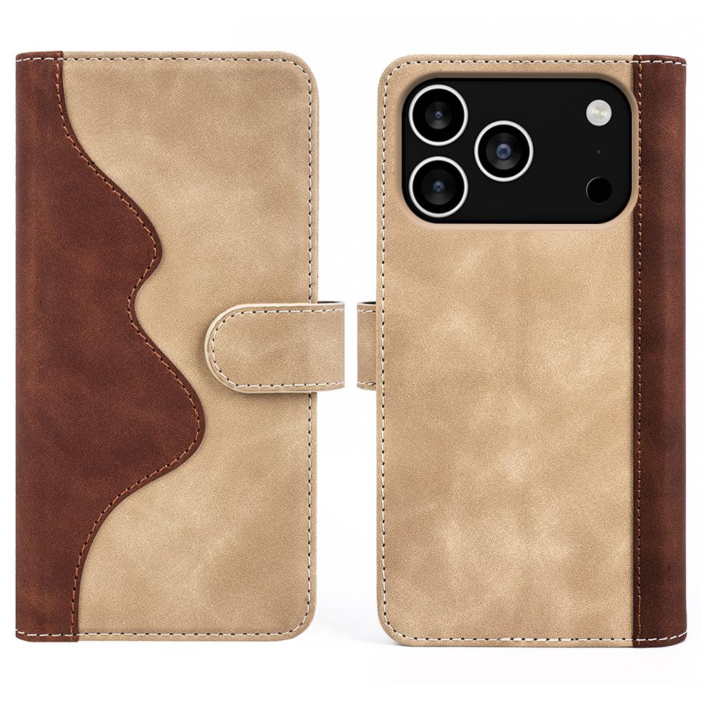 For iPhone 17 Pro Wallet Case Leather Phone Cover Splicing Color