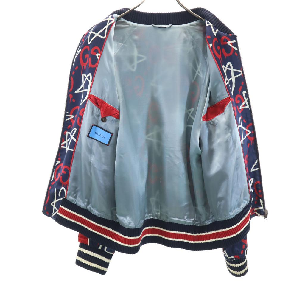 Gucci 16AW Итальянская смесовая ткань Rayon Принт Ghost по всей поверхности Куртка-бомбер 50 Темно-синий Мужская Б/У