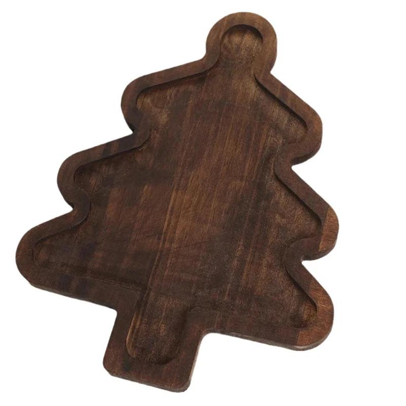 Christmas Themed Tray Wood Dessert Cake Plate Christmas Tree Hat Fruit Platter for Kitchen Baking Counter Home Decoration Tools