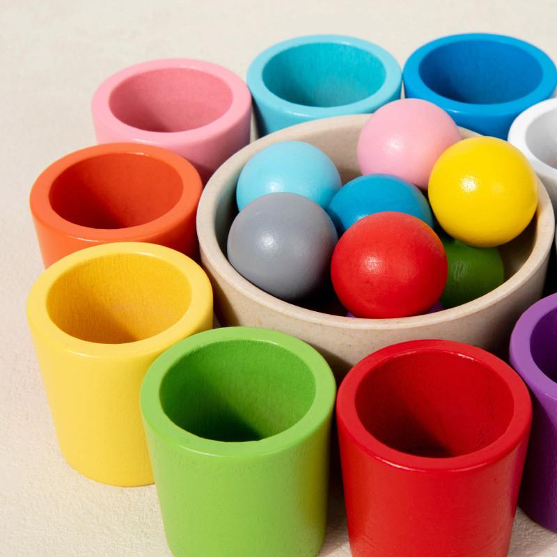 Wooden Montessori Color Sorting Cups Educational Toy For Childrens Cognitive Development