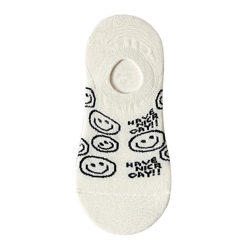 Socks Women'S Autumn Anti-Pilling Boat Socks Cartoon Striped Smiley Short Socks Light Mouth Invisible Cotton Socks
