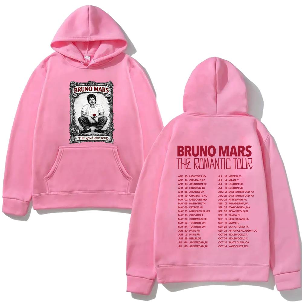 Bruno Mars Romantic Tour Hoodie Pop Soul Concert Hooded Retro Music Fan Merch Tour Outfit Autumn/Winter Clothing Fleece Hooded Mens womens clothes